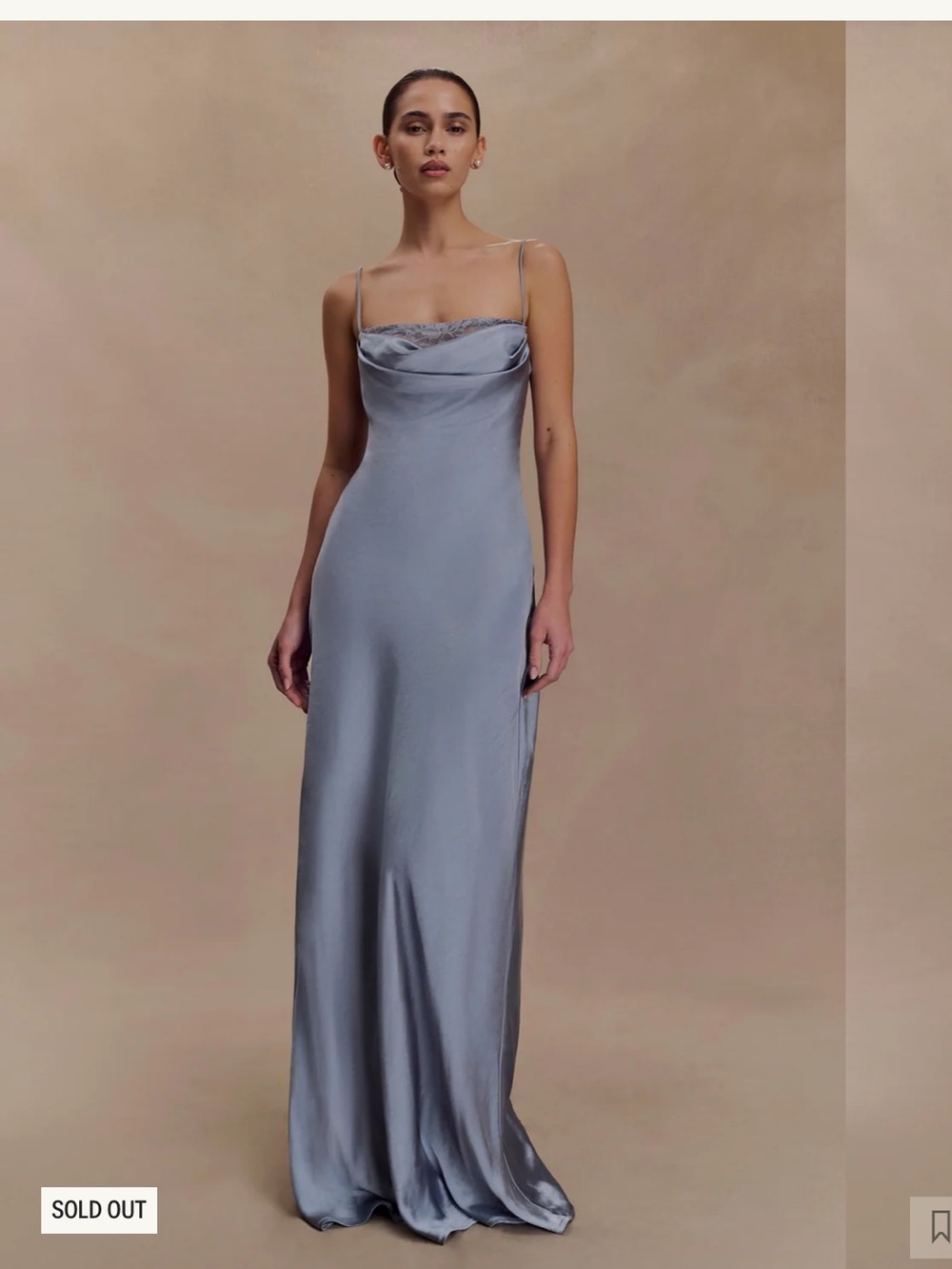 ISADORA Lace & Satin Maxi Dress Cowl Neck Frosted Blue